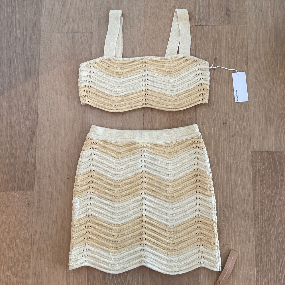 NWT Reformation Beige and Cream Yara Knit Two-Piece Set